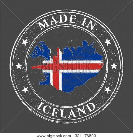 Made In Iceland Map Flag Grunge Stamp. Vector Illustration.
