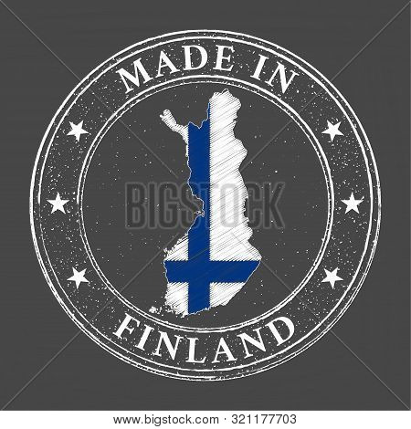 Made In Finland Map Flag Grunge Stamp. Vector Illustration.