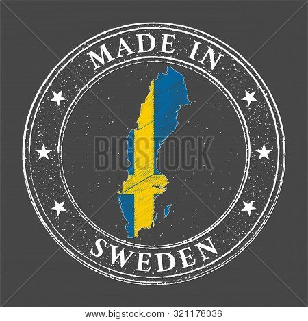 Made In Sweden Map Flag Grunge Stamp. Vector Illustration.