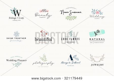 Set Of Elegant And Luxury Signs For Beauty, Natural And Organic Products, Cosmetics, Spa And Wellnes