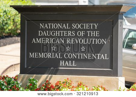 Washington, Dc - August 6, 2019: Sign For National Society Daughters Of The American Revolution, Mem