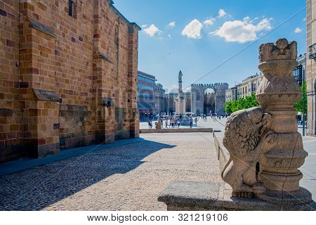 Side View Of Church In Avila, Spain St Peter Chuech And Square With Walls At Background