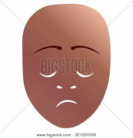 Theatrical Mask With Dreary Emotion.  Illustration. Bronze Mask With Gradient Isolated On White Back