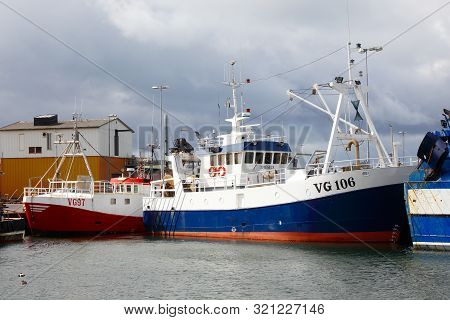 Traslovslage, Sweden - September 3, 2019: Fishing Boat Vg 106 Theseus Moored In The Harbor.