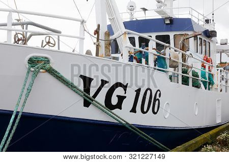 Traslovslage, Sweden - September 3, 2019: Fishing Boat Vg 106 Theseus Moored In The Harbor.