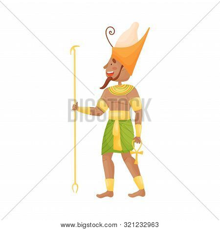 Man In A Green Skirt Of The Pharaoh. Vector Illustration On A White Background.