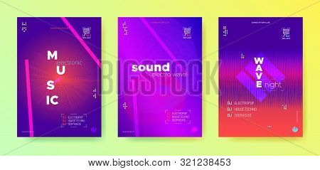 Music Flyer. Light Nightclub Party. Dance Beat. Violet Abstract Wave. Neon Music Round. Design Poste