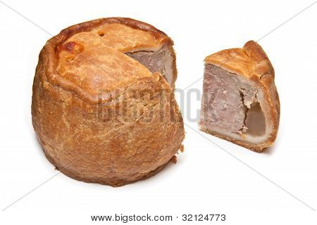 Melton Mowbray koláč izolovaných na bílém Studio pozadí.