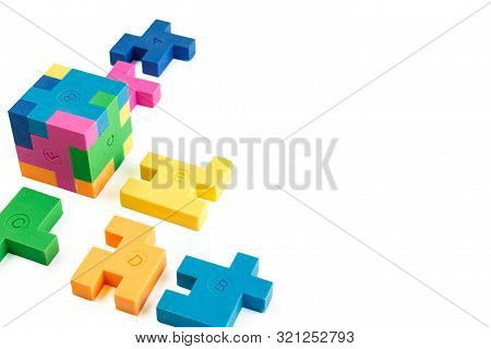Cube Puzzle Of Multi-colored Rubber Shapes. Concept Of Decision Making Process, Creative, Logical Th