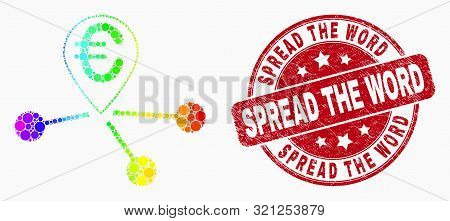 Pixel Bright Spectral Euro Location Links Mosaic Icon And Spread The Word Seal Stamp. Red Vector Rou