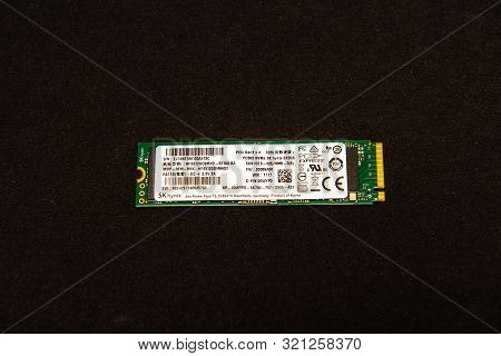 Paris, France - Jan 2, 2018: Front View Of New Fast Sk Hynix Nvm Express Non-volatile Memory Host Co