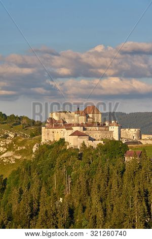 View Of Chateau De Joux At Sunset - La Cluse Et Mijoux Doubs Franche Comté France