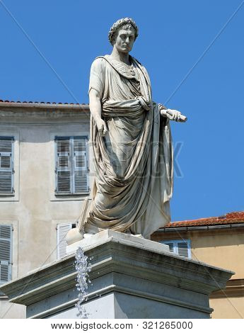 Ajaccio, 2a, France - August 25, 2019: Big Statue Of Napoleon Bonaparte In The Main Square Of City