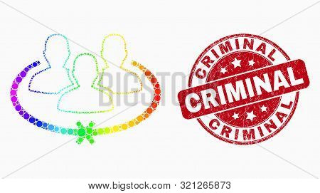 Dot Spectrum Jailed Persons Mosaic Icon And Criminal Stamp. Red Vector Rounded Scratched Seal Stamp 