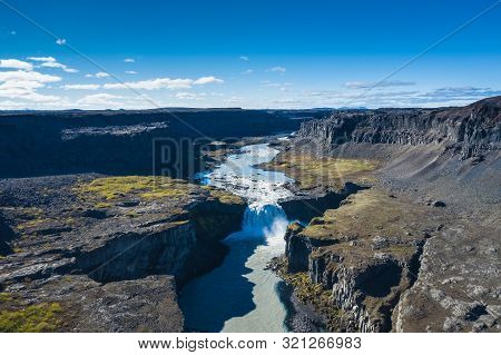 Fantastic View Of Canyon And Waterfall Hafragilsfoss. Location: Vatnajokull National Park, River Jok