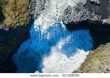 Fantastic View Of Canyon And Waterfall Hafragilsfoss. Location: Vatnajokull National Park, River Jok