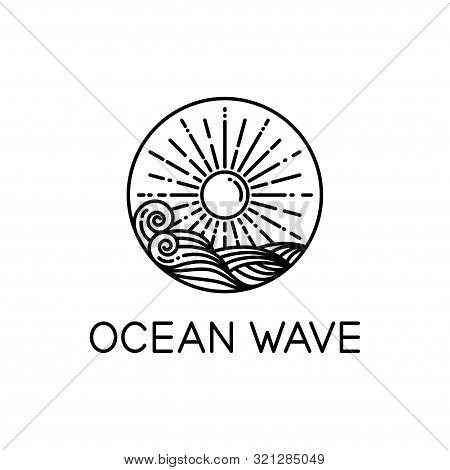 Vector Design Of Ocean Waves And Sunshine Line Art Style Isolated White Background, Wave Logo Line A