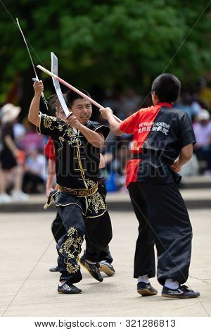 Columbus, Ohio, Usa - May 26, 2019: Columbus Asian Festival, Franklin Park, Man Using Double Duilian