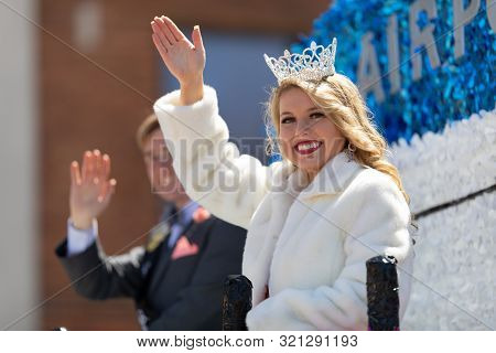 Benton Harbor, Michigan, Usa - May 4, 2019: Blossomtime Festival Grand Floral Parade, Float Carrying