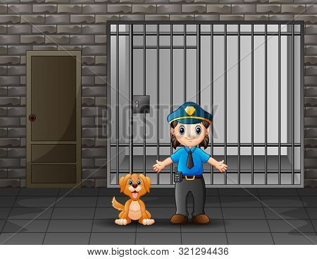 The Police Guarding A Prison Cell With Dog