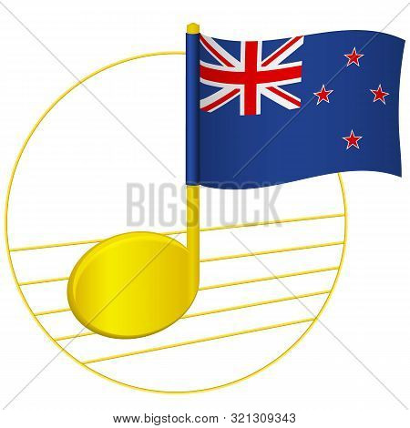 New Zealand Flag And Musical Note. Music Background. National Flag Of New Zealand And Music Festival