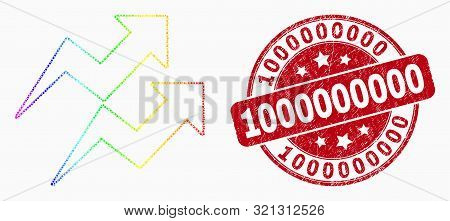 Dotted Spectrum Trend Arrows Mosaic Icon And 1000000000 Stamp. Red Vector Round Distress Seal Stamp 