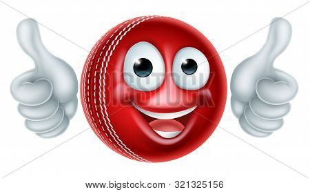 Cartoon Criket Ball Man Mascot Character Doing A Double Thumbs Up