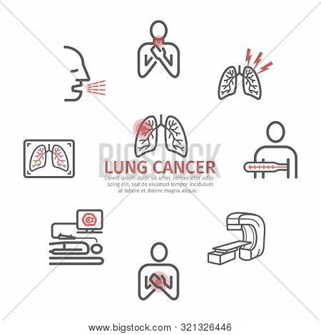 Lung Cancer Banner . Symptoms, Causes, Treatment. Line Icons Set. Vector Signs For Web Graphics.