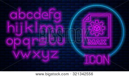 Glowing Neon Max File Document. Download Max Button Icon Isolated On Brick Wall Background. Max File