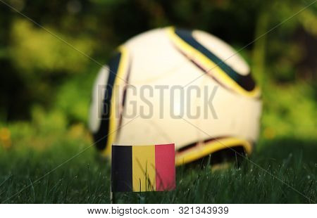 Flag Of Belgium Made Of Three Squares Black, Yellow And Red Stripes. World Championship 2022. Euro 2