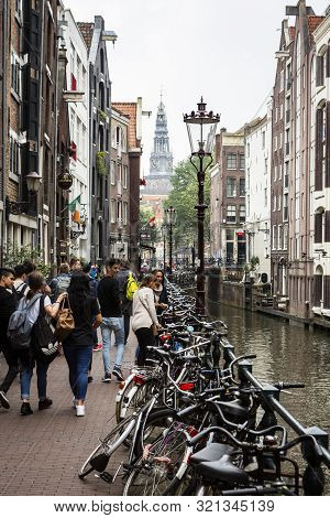 Amsterdam, Holland - July 1, 2017: Amsterdam Is One Of The Most Well Known Bicycle Friendly Cities W