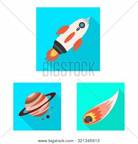 Vector Design Of Science And Cosmic Symbol. Collection Of Science And Technology Vector Icon For Sto