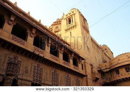 Low Angle, Closer View Of Umaid Bhavan Palace At Jodhpur, Rajasthan, India, Asia