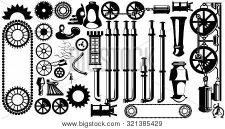 A Large Set Of Different Elements In Steampunk Style. Constructor Or Icons For Various Purposes.