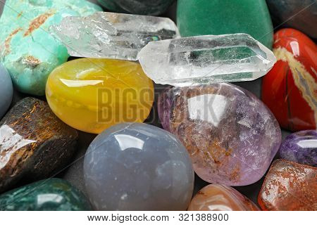 Different Precious Gemstones As Background, Closeup View