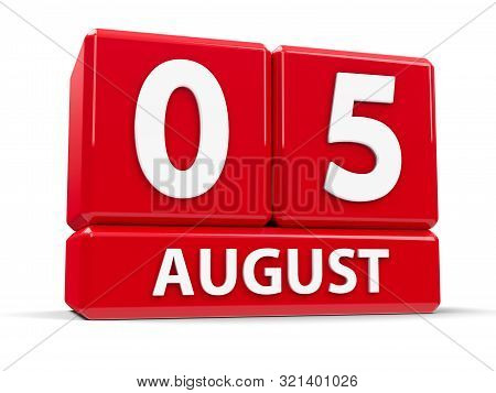 Red Cubes - The Fifth Of August - On A White Table, Three-dimensional Rendering, 3d Illustration