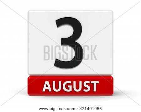 Red And White Calendar Icon From Cubes - The Third Of August - On A White Table - National Watermelo