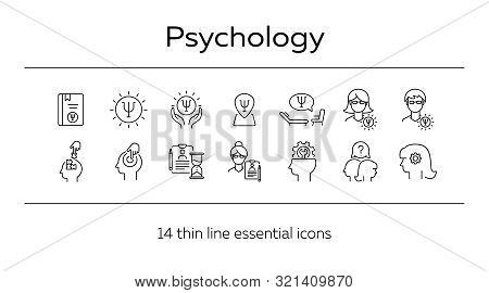 Psychology Line Icon Set. Man, Woman, Head, Gear. Mental Science Concept. Can Be Used For Topics Lik