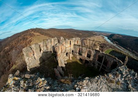 Fisheye View Of Soimos Fortress. Built In 1278