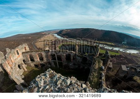 Fisheye View Of Soimos Fortress. Built In 1278