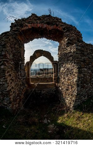 Fisheye View Of Soimos Fortress. Built In 1278