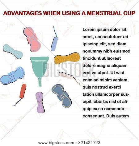 Set Of Hand Drawn Feminine Hygiene Products And Vertical Copy Space. Feminine Hygiene Concept. Women