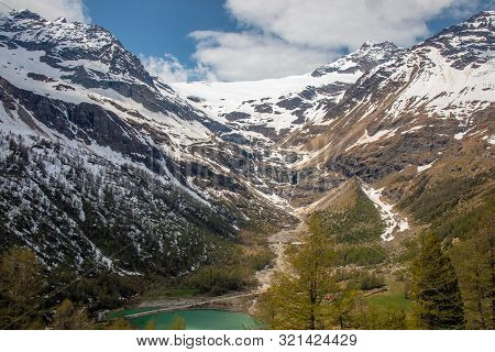 View Of A Panorama From The Mountains Around Alp Gruem-bernina Massif And Palue Gletzscher, Swiss Al