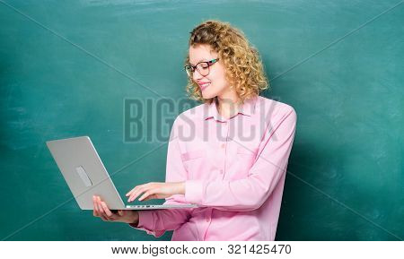 Online Course. School Teacher Notebook Chalkboard Background. Distance Learning. Modern Education. S