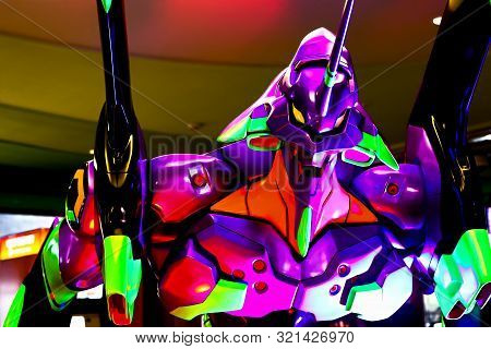 Hakata, Japan - Sep 10 2019: Statue Of Evangelion In Canal City Hakata.