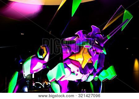 Hakata, Japan - Sep 10 2019: Statue Of Evangelion In Canal City Hakata.