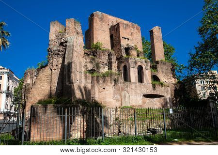 Ruins Of An Antique Monumental Fountain Called Trofei Di Mario Built In 226 Ad And  Located At Piazz