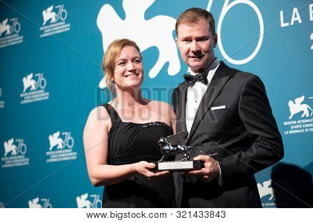 Pernilla Sandstrom, Johan Carlsson pose with the Silver for Best Director for the 