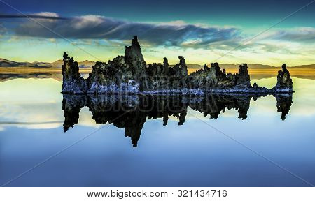 Mono Lake Sunset With Tuffas And Good Reflection