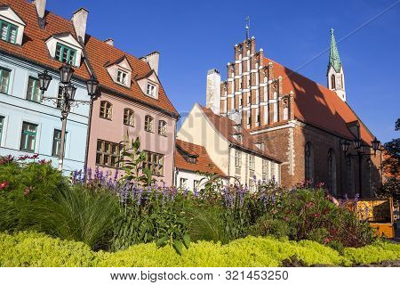 Beautiful Street Skarnu In The Old Town Of Riga, Latvia